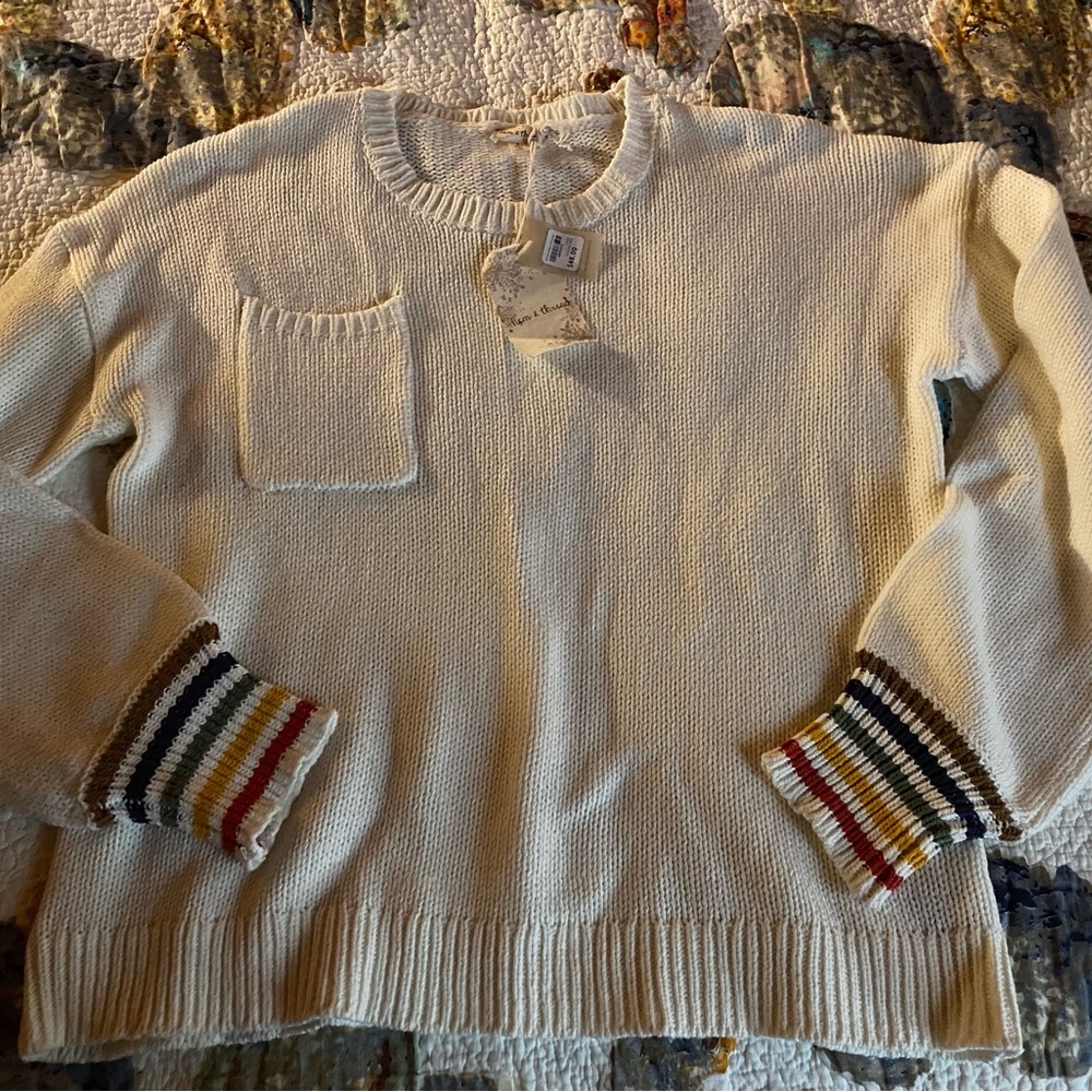Hem and thread Rainbow Stripe Cuff sweater, Size L